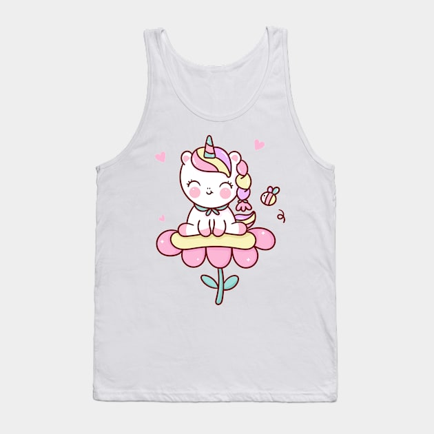 Cute Unicorn cartoon on flower with bee kawaii animal Tank Top by Vividdiy8